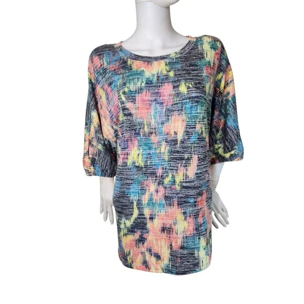 Westbound Women's Multi Color Short Sleeve Blouse Top Plus Blur Ikat Size 3X NWT - Picture 1 of 11